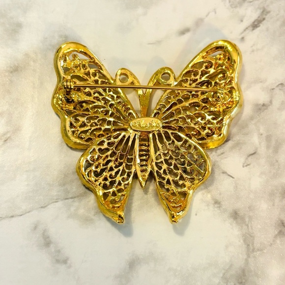 Signed Napier Large 2" Goldtone Filigree Butterfly Statement Pin Brooch Rare - Picture 2 of 4